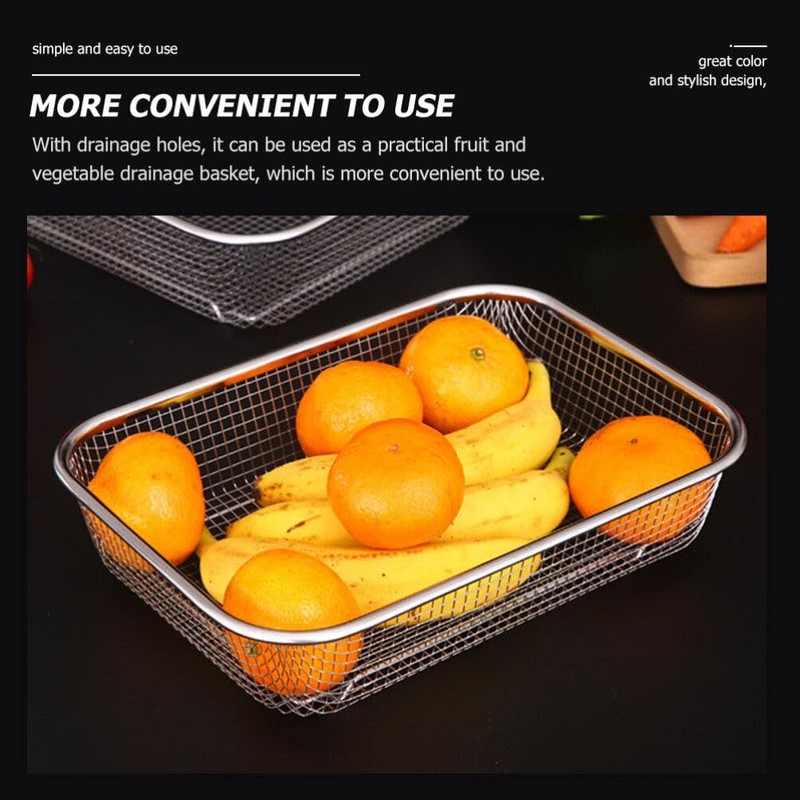 Luxshiny Stainless Steel Multi-Function Mesh Fruit Basket Strainer 14.56X10.55X2.95 Inch