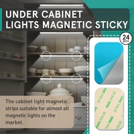 Gfdoso 24 Pcs Under Cabinet Light Magnetic Strip, Replacement Magnetic Strips with Adhesive Backing for Cabinet Lights - Iron Sheet for Cabinet Lighting