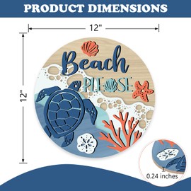 Bolisom Beach Summer Front Door Sign, Coastal Sea Turtle Coral Wood Door Hanger Outdoor Outside Porch Decor, Please Nautical Ocean Conch Starfish Spring Wooden Wreath Indoor Wall Hanging Decoration