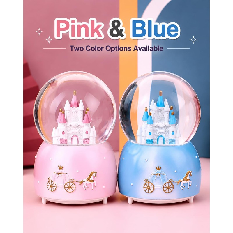 Snow Globe, Castle Musical Snowglobe with Automatic Snowfall (Blue)