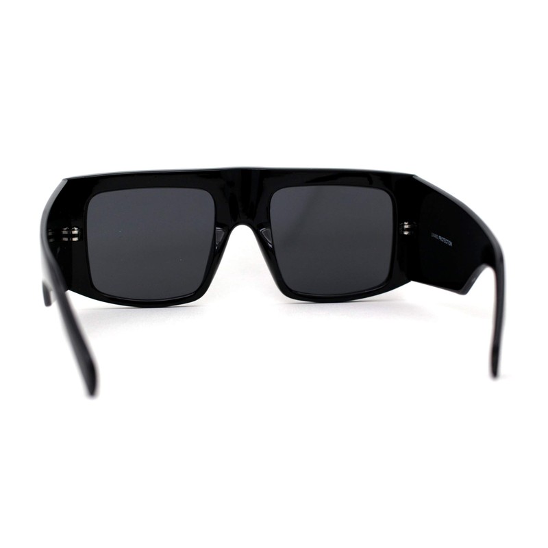 Retro Flat Top Unique Thick Temple Mobster Sunglasses All Black