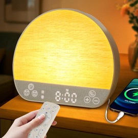 JONRRYIN Sunrise Alarm Clock Wake Up Light for Heavy Sleeper, 37 White Noise Sounds, Tap Snooze, Bluetooth Speaker, Remote Control, USB Port, 15 Color Dimmable NightLight for Bedroom