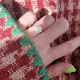 SWJEWEL Pearl Ring for Women Birthstone Sterling Silver 18k Gold Plated CZ Rhinestone Faux Pearl Ring Adjustable Size S925 8MM Single Freshwater Pearl Fashion Open Ring Ladies Engagement 5/6/7/8/9