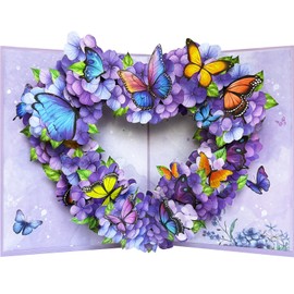 YianHien Anniversary Card, Heart Purple Flowers & Butterflies Pop Up Card for Women Wife Girlfriend Birthday Anniversary Engagement Valentines Day Wedding, Anniversary Card Gifts for Women Female UK