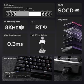 EPOMAKER Aula WIN68 HE Magnetic Keyboard with Adjustable Actuation, Hall Effect Switches, 65% Wired Compact Keyboard, 8000 Hz Polling Rate, Hot-Swappable (Black)