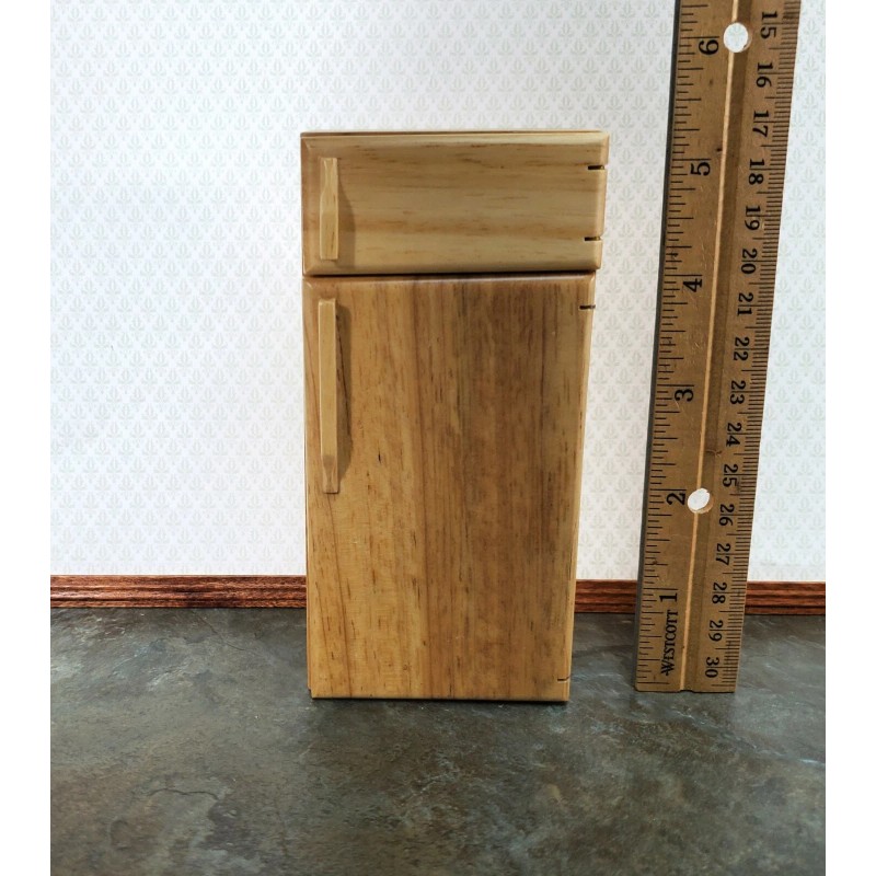 Handley Dollhouse Fridge Modern Refrigerator Freeze Light Oak 1:12 Scale