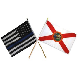 JumpingLight 12x18 12"x18" Wholesale Combo USA Police Blue & Florida State Stick Flag - Quality Flags