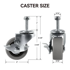NINOSO 2" Caster Wheels, Threaded Stem Casters Set of 4 Heavy Duty, 5/16''-18 x 1 (Screw Diameter 5/16", Stem Length 1"), Rubber Swivel Casters with Brake for Cart Furniture(2"-4 Stem Brake Caster)