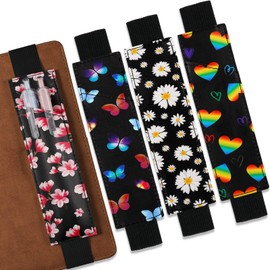 Crtiin 4 Pieces Adjustable Elastic Band Pen Holder, Pencil Holder, Pen Sleeve Pouch for Hardcover Journals for Hardcover Journals, Notebooks for Back to School Gift, PU Leather 8-1.5 Inch(Flower)