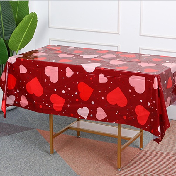 JANEMO Valentines Tablecloth,PE Disposable Table Cover,Valentines Day Decor,Anniversaries, Birthday Party