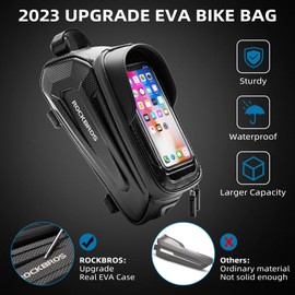 ROCKBROS Bike Bag, EVA Waterproof Mount Holder Front Frame Top Tube Handlebar Bicycle Accessories Pouch with Rain Cover Compatible Phones Under 6.8”