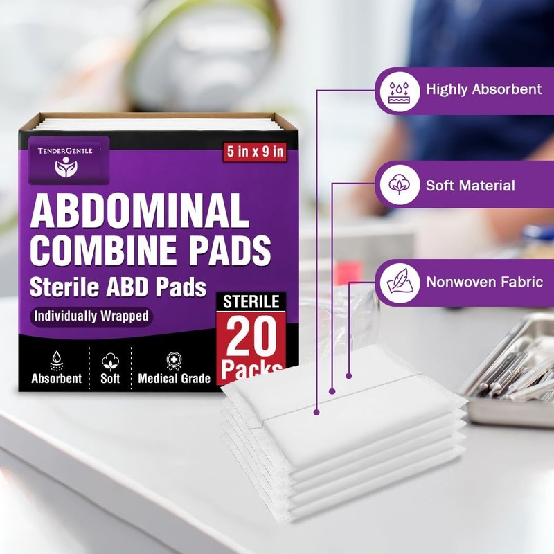 Combine ABD Pads 5x9-2 Packs of 40 Sterile Abdominal Pads