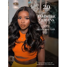 LUVME Invisible Clip in Hair Extensions,16 Inch 2 Pack 220g 14pcs Body Wave Invisible Clip ins Hair Extensions Human Hair Natural Black Hair Extensions Clip in for Women