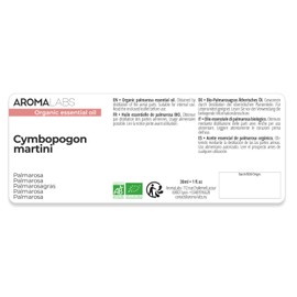 Aroma Labs - Olio Essenziale di Palmarosa - Certificato Biologico Ecocert - 100% Puro, Naturale, Integrale - Chemiotipo e Composizione Biochimica Garantiti - Ecopackaging Made in France - 30ml