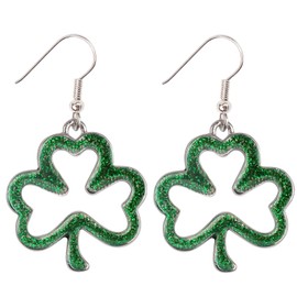 St Patricks Day Earrings, Green Shamrock Dangle Earrings for Women, St. Patrick's Day Accessories Good Luck Hoop Earrings (Silver-2)