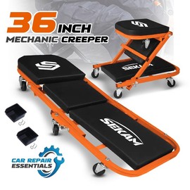 BEST GIFT for Car Guys - 2-in-1 Rolling Creeper Seat 36" Low-Profile, 300LBS Capacity in Orange & Green:_Green