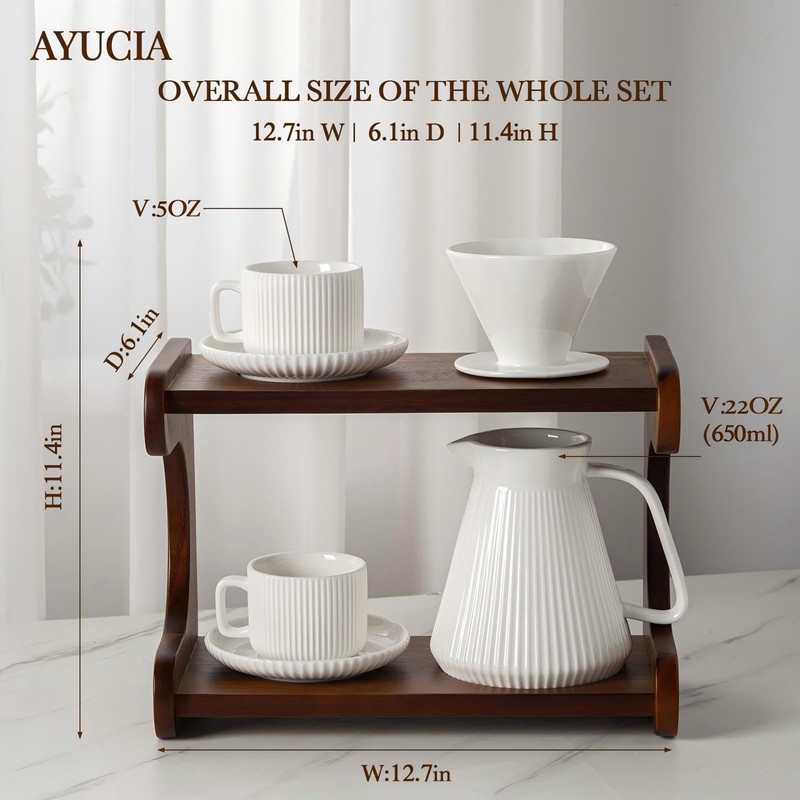 AYUCIA Pour Over Coffee Maker Set, 22OZ Ceramic Pour Over