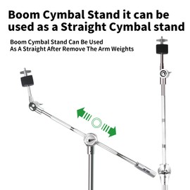 2 Pack Boom Cymbal Stand + Drum Sticks Holder + Two Pair of 5A Drum Sticks, Adjustable Cymbal Stand With Counterweight Adapter for Heavy Duty Mounting Crash, Ride, Splash Cymbals, Double Braced Legs