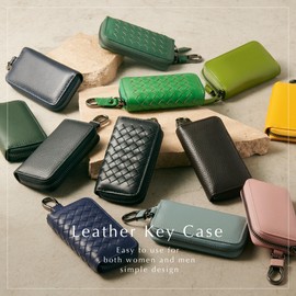 NEESE Key Case, Men's, Women's, Genuine Leather, Card Slots, 6 Hooks, Carabiner Included, Smart Key Case, h. embossed leather moss green