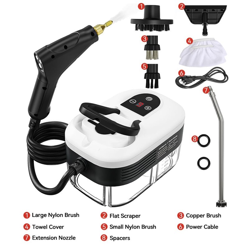 Steam Cleaner, 6-Levels Adjustable Switch Handle, 15s Heat-Up, 1.2L Tank,