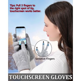 ZNRZNR Winter Gloves for Women, Touch Screen Cold Weather Thermal Warm Knit Glove with Thick Soft Fleece Liners for Running Hiking Driving Typing Texting Christmas Gifts Stocking Stuffers