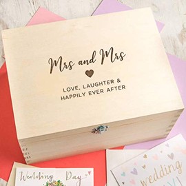 Wedding Keepsake Box for Mrs & Mrs - Gay Couple Wedding Gifts - Lesbian Wedding Anniversary - Engraved Wooden Memory Box