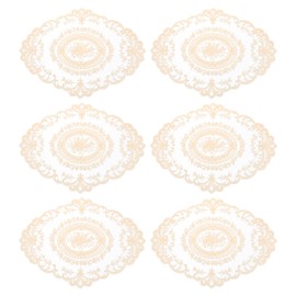 sourcing map 6Pack Retro Lace Placemat 12x16-in Oval Embroidered Table Place Mats French Crochet Doilies Coasters Cup Mat for Home Wedding, Pure Beige