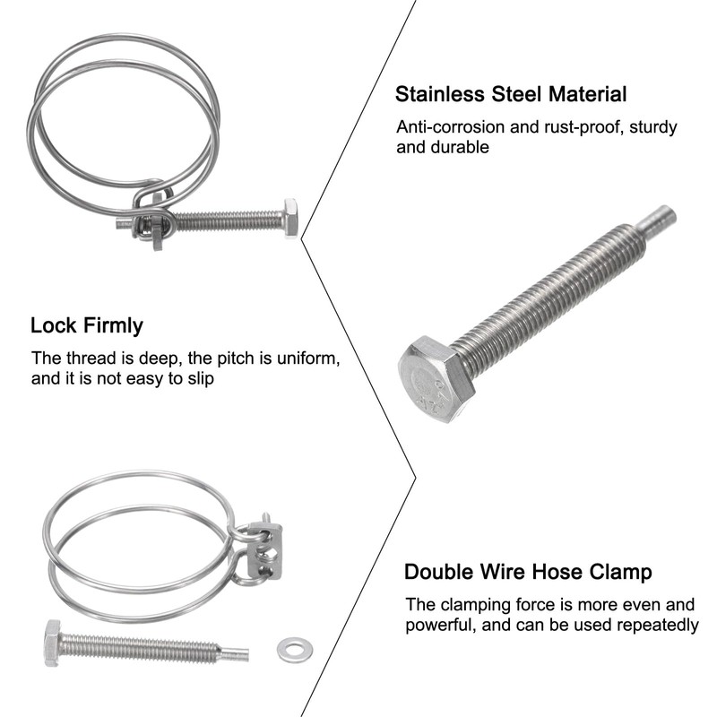 sourcing map 6Pcs Double Wire Hose Clamp, 53-60mm Adjustable Stainless
