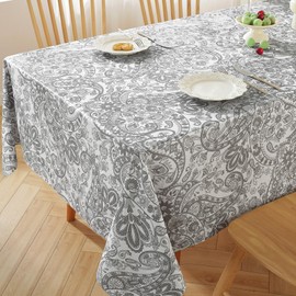 MATIRUG Outdoor Vinyl Rectangle Table Cloth,Waterproof Paisley Plastic Tablecloths with Flannel Backing,Oilproof Heavy Duty Vintage Rustic PVC Table Cover for Picnic Camping 60x84 Inch,Blue