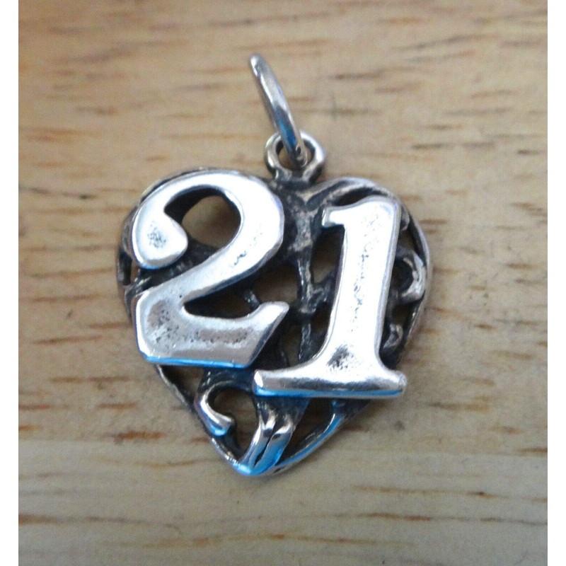 Wholesale Charms Sterling Silver 21/21st Heart Birthday Anniversary Number Charm