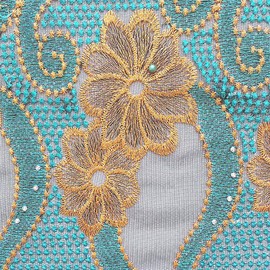 LadyQ New Arrivals 2019 French African Lace Fabric Green Net Tulle Fabric Lace Material Gold Latest Nigerian Lace Fabric (Teal Green)