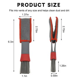 KVAEY 2 PCS Mini Duster for Car Air Vent, Double Ended Automotive Air Vent Microfiber Duster & Brush, Dust Collector Cleaner for Keyboard Window Leaves Shutter, Car Accessories (Red & Gray)