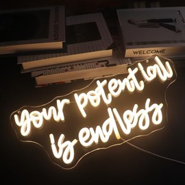 Your Potential Is Endless Neon Sign, USB Dimmer Light, Positive Quotes Mental Health Decorative Sign for Bedroom Dorm Room Apartment Home Room Wall Decor Chritmas Birthday Gift (Warm white)