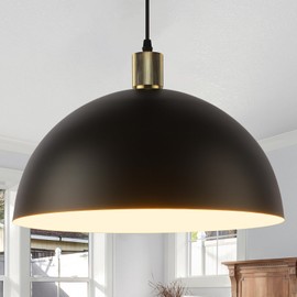Karjearl Black Pendant Light Fixtures, 15.7 Inch Large Dome Pendant Lighting Farmhouse Vintage Chandelier for Kitchen Island Dining Room