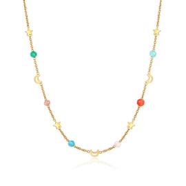 YADUDA Boho Gold Moon and Sun Choker Necklaces Crystal Pendant 18k Gold Plated Dainty Gold Drop Dangle Station Necklace Jewelry Gift for Women