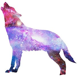 VWAQ Outer Space Wolf Howling Wall Decal - Galaxy Sticker Bedroom Decor - SC17 (12" H X 12" W)