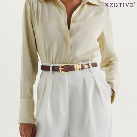 XZQTIVE Women's Leather Belt Fashion Ladies Belt with Gold Buckle for Jeans Dresses Pants Coats