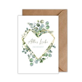 WBdesignz Wedding Greeting Card with Envelope "Alles Liebe zur Hochzeit" Heart Card Wedding Geometric Greenery (DIN A6)