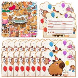 SWZY 20pcs Capybara Birthday Party Invitations, 50pcs Capybara Animal Stickers, Kids Birthday Party Invitations for Kids