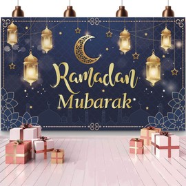 Ramadan Mubarak Banner for Ramadan Decorations,Canada Ramadan Party Decorations Decor Supplies for Home Indoor Outdoor，Ramadan Mubarak Photo Backdrop（73*43.3 inch）