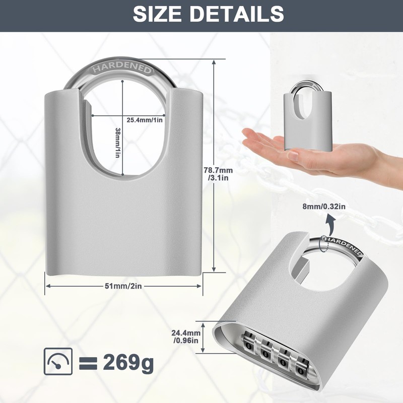 ZHEGE Outdoor Padlock Weatherproof, 4 Digit Padlocks with Code, Heavy