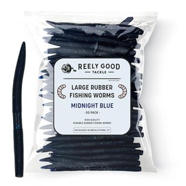 Reely Bass Lures (50 Pack), 5 Inch - Navy Blue Bass Fishing Soft Plastic Lures, Rubber Senko Worms for Bass Fishing, Wacky Worm Fish Bait, Fake Worms for Fishing