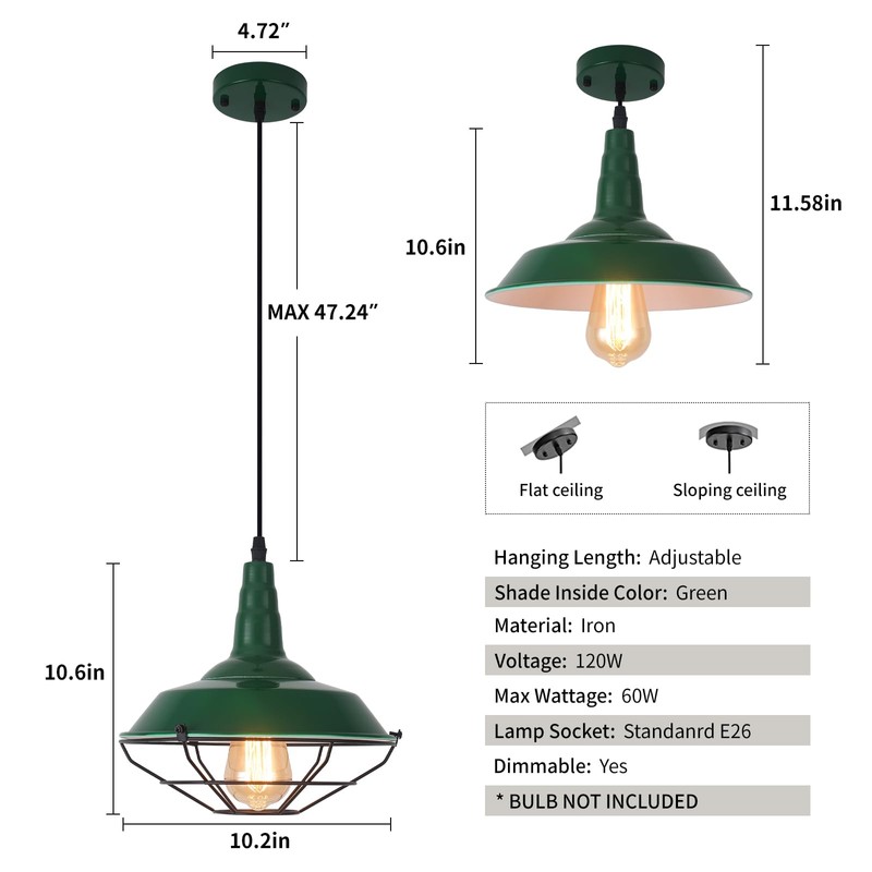 SESIMENT Green Farmhouse Pendant Light, 3 Packs 10.5 inch, Modern