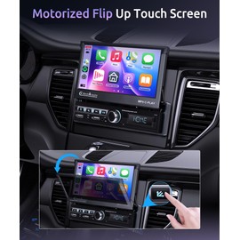[Motorized] Single Din Touchscreen Car Stereo with Wireless Carplay Android Auto 7inch IPS Flip Out Touchscreen EQ Online Video Bluetooth FM/RDS WiFi MirrorLink HD Backup Camera/USB/AUX/U Disk