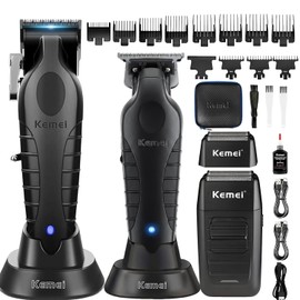 KEMEI Cortapelos profesionales para hombre, cortapelos inalámbricos para barbería, recortadora de barba y afeitadora eléctrica con cabezales de repuesto, KM-2299, KM-2296, KM-1102