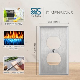 Rio Salto Duplex 1-Gang Stainless Steel Wall Plate, STANDARD SIZE Thick Metal Plate Outlet Cover Duplex Receptacle Silver (Duplex 1-Gang (5-Pack))