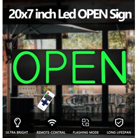 Open Signs for Business,Neon Open Sign Led,20x7 inch with Remote Control,Bright Light Up Sign,Window Door Wall Mounted Bar Coffee Salon Store,12V/2A Horizontal Green