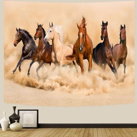 GOAOK Horse Tapestry, Galloping Wild Farm Animal Horse Running Western Desert on Mystic Sky Landscape Tapestry Wall Hanging for Bedroom Living Room Dorm Office Decor, 60X40In
