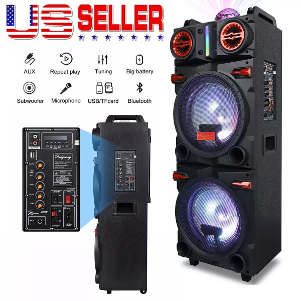 Dazone Dual 10" Subwoofer Bluetooth Speaker 9000W Rechargable Party w/LED