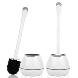 Toilet Bowl Brush and Holder, Toilet Scrubber 2 Pack with Long Handle, Easy to Hide, Drip-Proof, Deep Cleaning